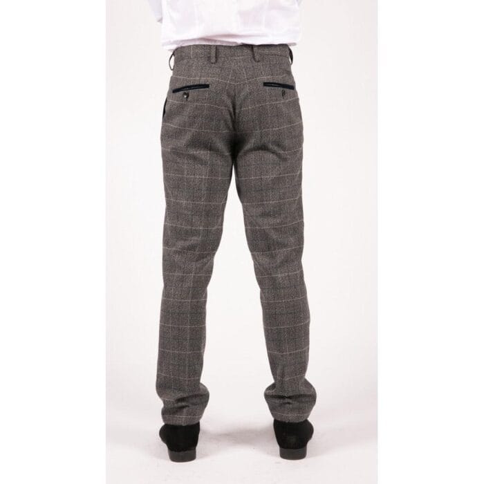 Pantaloni da uomo in tweed a spina di pesce blu, vestibilità vintage, grigio e blu, da matrimonio - Knighthood Store
