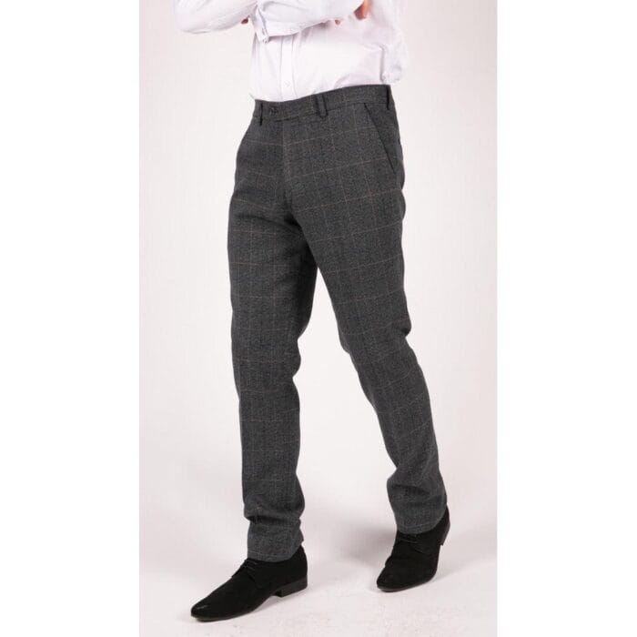 Pantaloni da uomo in tweed a spina di pesce blu, vestibilità vintage, grigio e blu, da matrimonio - Knighthood Store