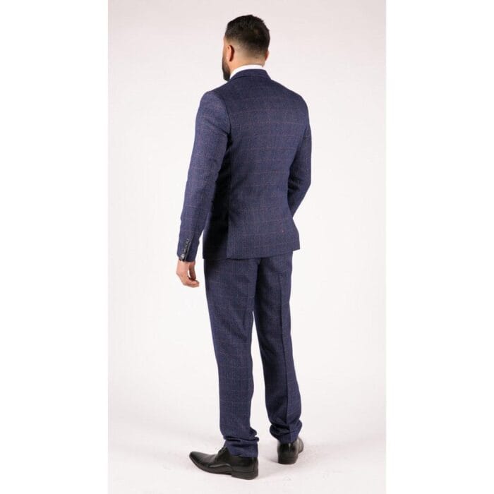 Traje azul marino de 3 piezas para hombre, chaleco cruzado con cuadros Príncipe de Gales color canela - Tienda Knighthood