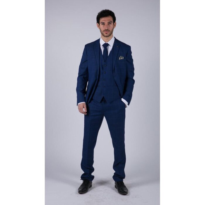 Mens 3 Piece Suit Royal Blue Prince Of Wales Check Suit Classic Wedding Formal - Knighthood Store