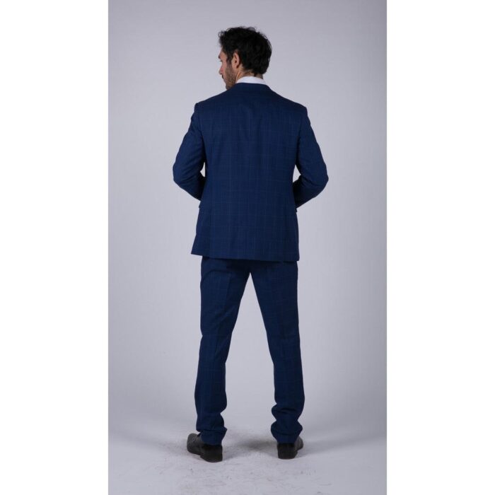 Mens 3 Piece Suit Royal Blue Prince Of Wales Check Suit Classic Wedding Formal - Knighthood Store