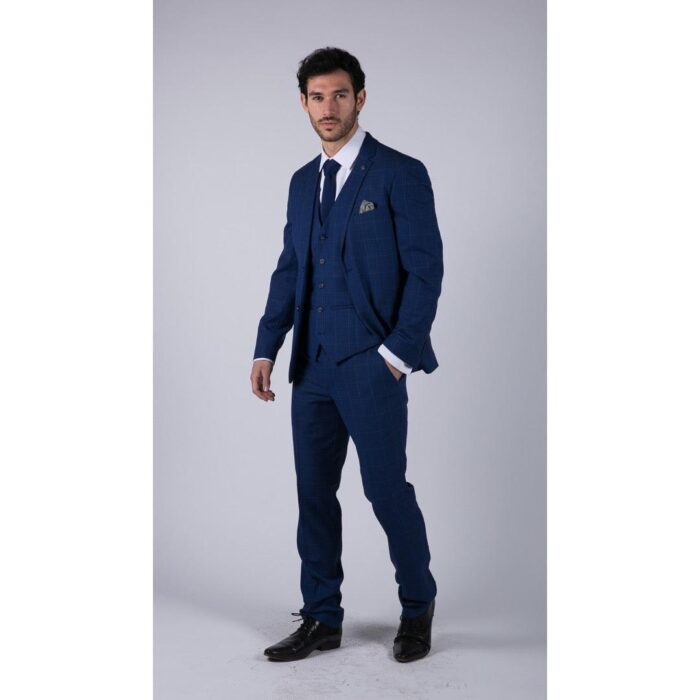 Mens 3 Piece Suit Royal Blue Prince Of Wales Check Suit Classic Wedding Formal - Knighthood Store