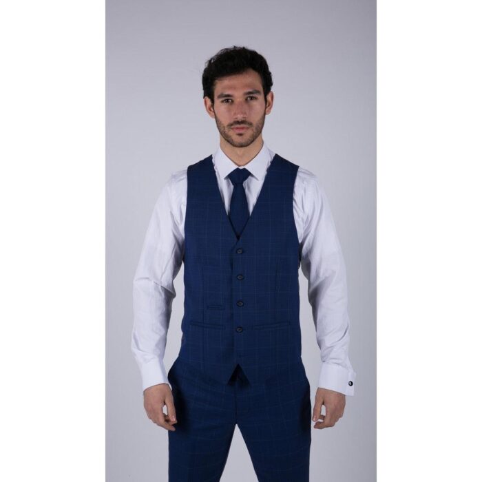 Mens 3 Piece Suit Royal Blue Prince Of Wales Check Suit Classic Wedding Formal - Knighthood Store