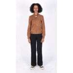 Blouson aviateur en daim véritable pour femme, style universitaire décontracté, style vintage - Knighthood Store