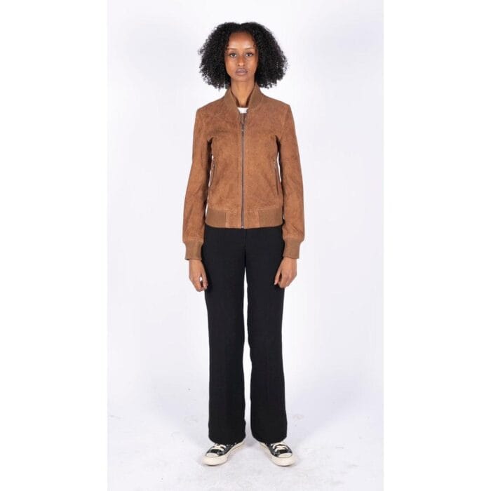Blouson aviateur en daim véritable pour femme, style universitaire décontracté, style vintage - Knighthood Store