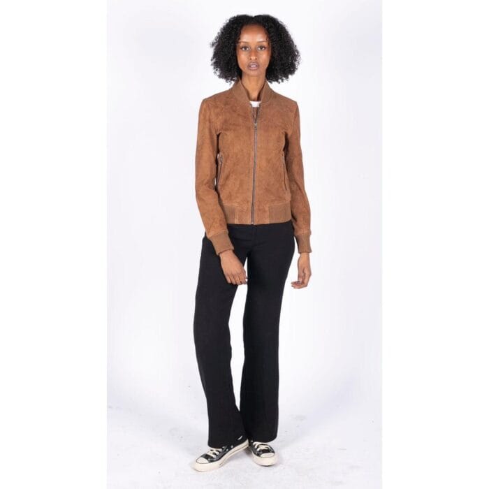 Blouson aviateur en daim véritable pour femme, style universitaire décontracté, style vintage - Knighthood Store