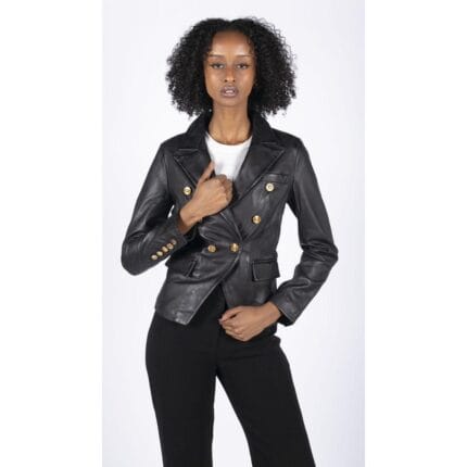 Womens Real Leather Jacket Short Retro Vintage Medieval Goth Punk Black Gold - Knighthood Store