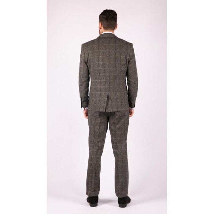 Mens 3 Piece Classic Tweed Herringbone Check Grey Navy Slim Fit Vintage Suit - Knighthood Store