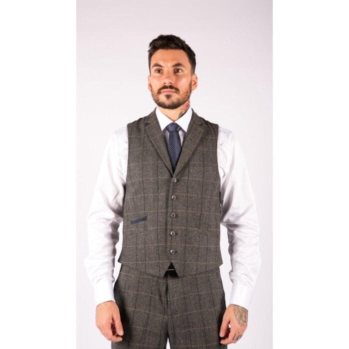 Costume 3 pièces classique en tweed à chevrons pour homme, coupe slim, gris, bleu marine, vintage - Knighthood Store