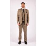 Costume 3 pièces classique en tweed à chevrons pour homme, coupe slim, style vintage, marron clair - Knighthood Store