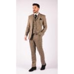 Costume 3 pièces classique en tweed à chevrons pour homme, coupe slim, style vintage, marron clair - Knighthood Store