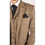 Costume 3 pièces classique en tweed à chevrons pour homme, coupe slim, style vintage, marron clair - Knighthood Store