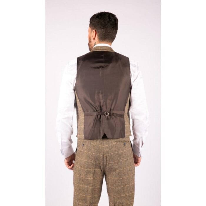 Gilet da uomo in tweed classico a spina di pesce marrone grigio slim fit vintage - Knighthood Store