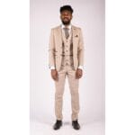Mens Check Tweed Beige Brown 3 Piece Suit Wedding Prom Vintage Retro Classic - Knighthood Store