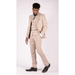 Mens Check Tweed Beige Brown 3 Piece Suit Wedding Prom Vintage Retro Classic - Knighthood Store