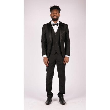 3-teiliger schwarzer klassischer Smoking aus Satin für Herren, maßgeschneidert, für Hochzeit und Abschlussball – Knighthood Store