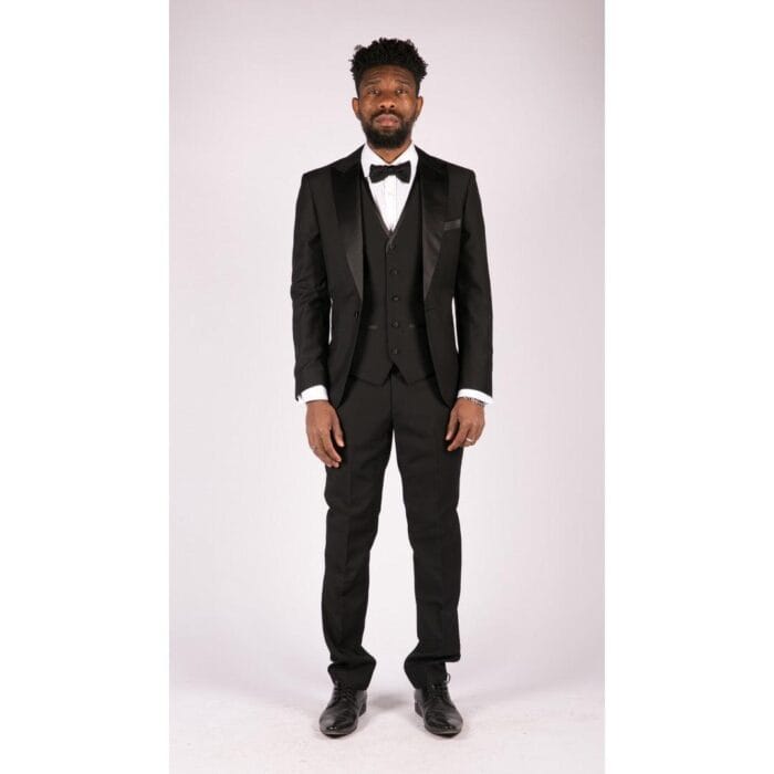 Traje de esmoquin clásico de satén negro de 3 piezas para hombre, a medida, para boda y graduación - Knighthood Store