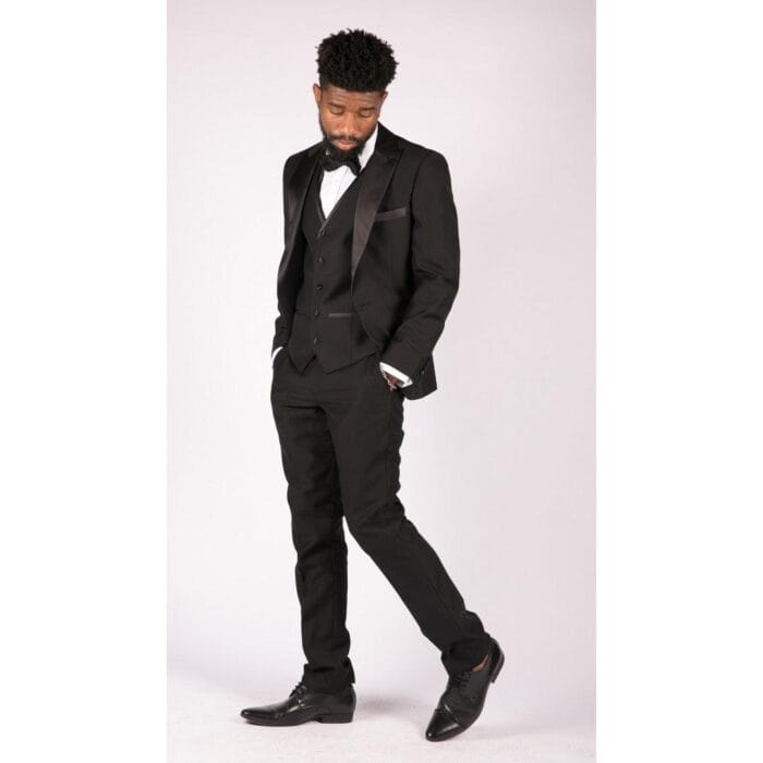 Traje de esmoquin clásico de satén negro de 3 piezas para hombre, a medida, para boda y graduación - Knighthood Store