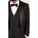 Traje de esmoquin clásico de satén negro de 3 piezas para hombre, a medida, para boda y graduación - Knighthood Store