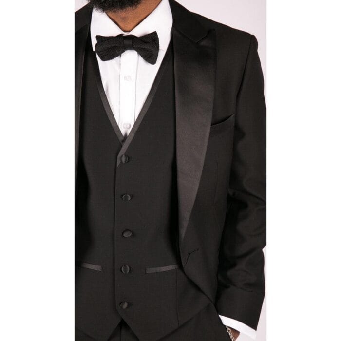 Traje de esmoquin clásico de satén negro de 3 piezas para hombre, a medida, para boda y graduación - Knighthood Store