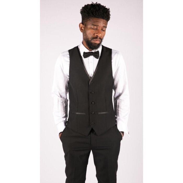 Traje de esmoquin clásico de satén negro de 3 piezas para hombre, a medida, para boda y graduación - Knighthood Store
