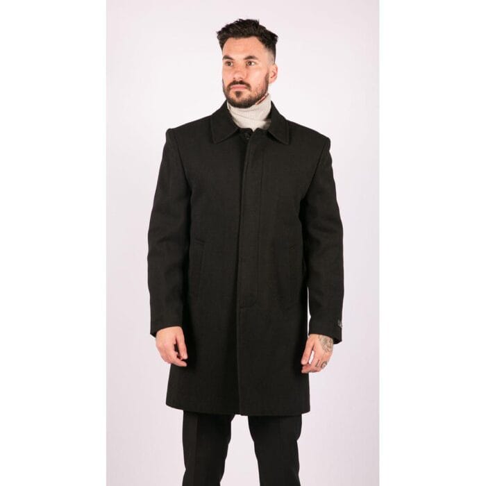 Giacca da uomo in lana nera, elegante, formale, trench 3/4, stile retrò vintage anni '20 - Knighthood Store