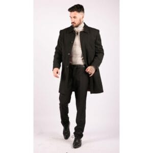Giacca da uomo in lana nera, elegante, formale, trench 3/4, stile retrò vintage anni '20 - Knighthood Store