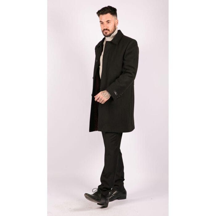 Giacca da uomo in lana nera, elegante, formale, trench 3/4, stile retrò vintage anni '20 - Knighthood Store