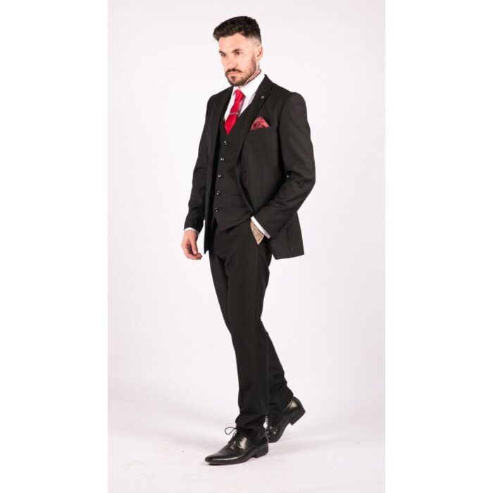 Mens 3 Piece Black Tailored Fit Complete Suit Classic Doorman Morning Funeral - Knighthood Store