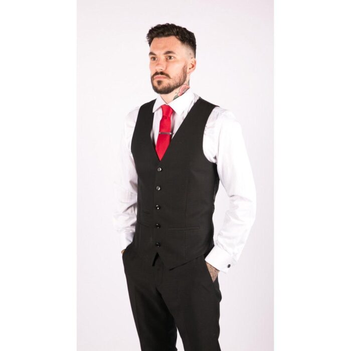 Mens 3 Piece Black Tailored Fit Complete Suit Classic Doorman Morning Funeral - Knighthood Store