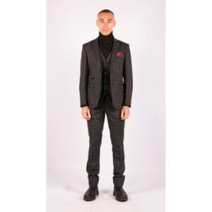 Abito da uomo in tweed grigio e nero a spina di pesce, 3 pezzi, stile vintage retrò, stile vino - Knighthood Store