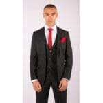 Traje de tres piezas de lana para hombre, tweed negro carbón, corte clásico a medida - Knighthood Store
