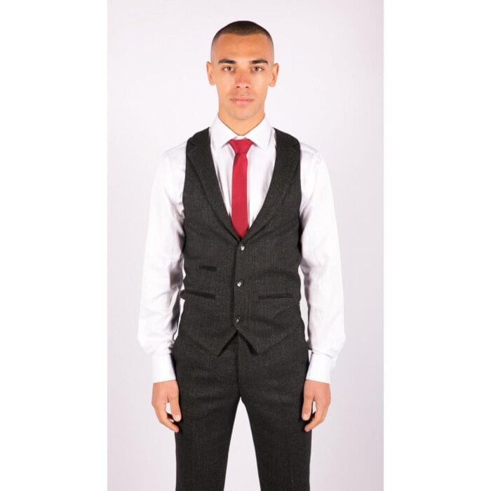 Traje de tres piezas de lana para hombre, tweed negro carbón, corte clásico a medida - Knighthood Store