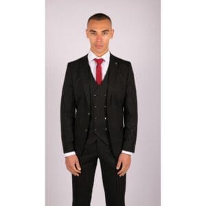 Traje negro de 3 piezas para hombre, estilo Gatsby, años 20, estilo gánster, raya diplomática, corte a medida - Knighthood Store