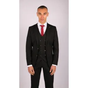 Mens 3 Piece Black Suit Gatsby 1920s Gangster Pinstripe Tailored Fit - Knighthood Store