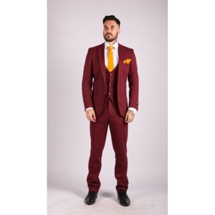 Abito da uomo in lana 3 pezzi, tweed bordeaux e nero, vestibilità classica su misura - Knighthood Store