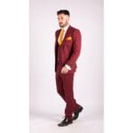 Herrenanzug, 3-teilig, Wolle, Tweed, Burgunderrot, Schwarz, Tailored Fit, Klassisch - Knighthood Store