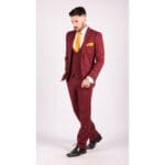 Herrenanzug, 3-teilig, Wolle, Tweed, Burgunderrot, Schwarz, Tailored Fit, Klassisch - Knighthood Store