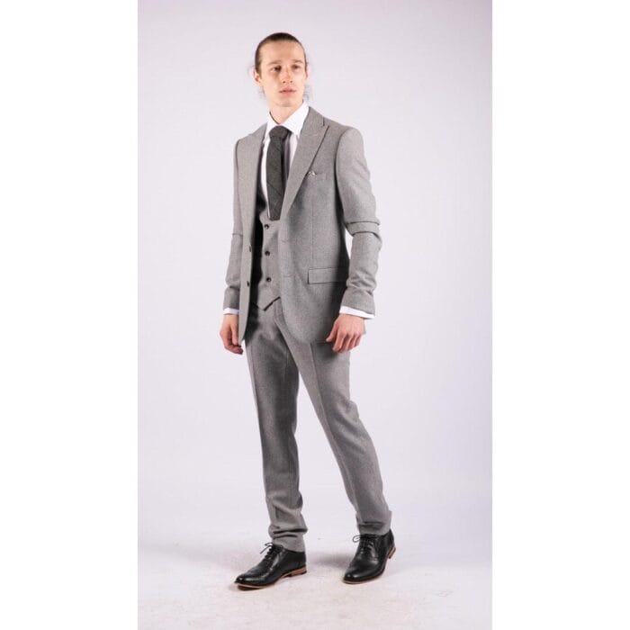 Traje de lana de 3 piezas para hombre, cruzado, gris, corto, regular, largo - Knighthood Store