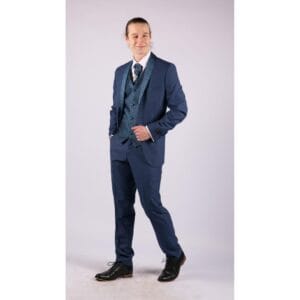 Mens 4 Piece Wedding Suit Groom Shawl Collar Vintage Blue Cravat Tailored Fit - Knighthood Store
