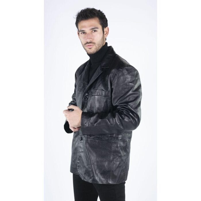 Mens Real Leather Jacket Black Smart Casual Classic Blazer Retro Vintage - Knighthood Store
