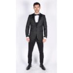Giacca da smoking in stile Paisley da uomo, con gilet e giacca da smoking in broccato, vestibilità nera in raso - Knighthood Store