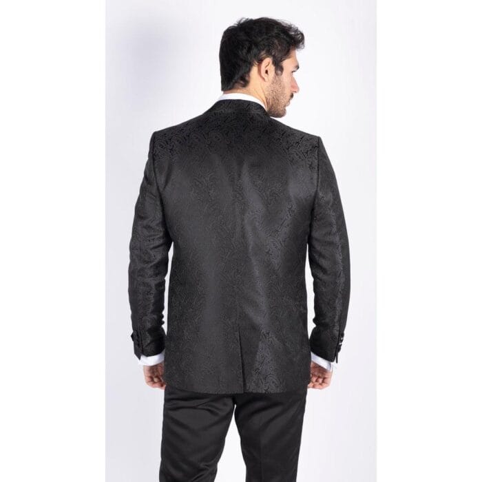 Giacca da smoking in stile Paisley da uomo, con gilet e giacca da smoking in broccato, vestibilità nera in raso - Knighthood Store