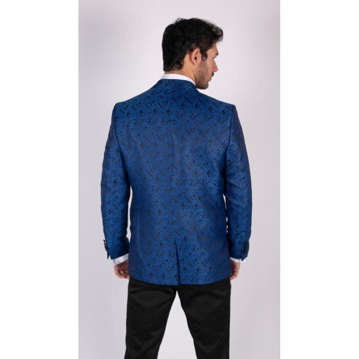 Blazer y chaleco de esmoquin con estampado paisley para hombre, chaqueta de esmoquin con brocado, satén, negro y azul - Knighthood Store