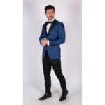 Blazer y chaleco de esmoquin con estampado paisley para hombre, chaqueta de esmoquin con brocado, satén, negro y azul - Knighthood Store