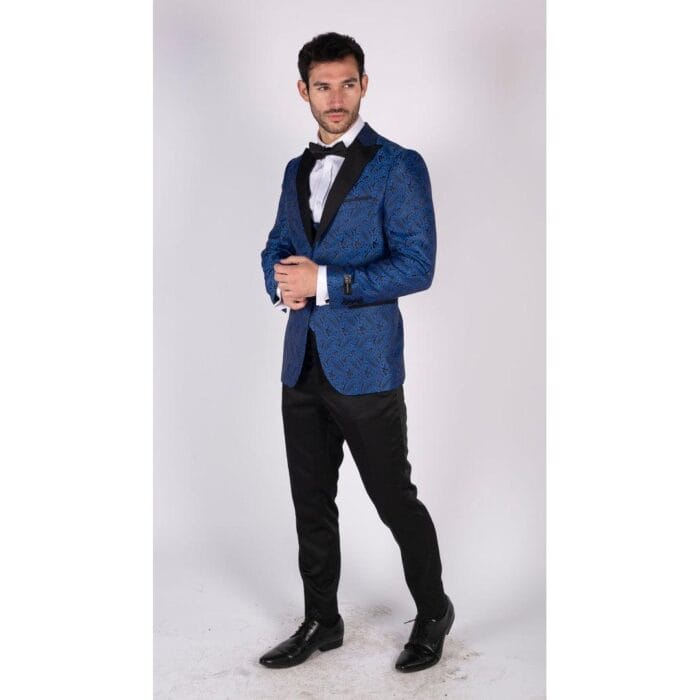 Blazer y chaleco de esmoquin con estampado paisley para hombre, chaqueta de esmoquin con brocado, satén, negro y azul - Knighthood Store