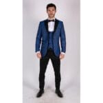 Blazer y chaleco de esmoquin con estampado paisley para hombre, chaqueta de esmoquin con brocado, satén, negro y azul - Knighthood Store
