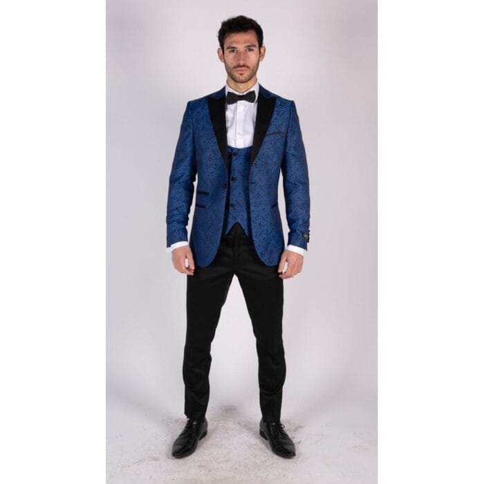 Blazer y chaleco de esmoquin con estampado paisley para hombre, chaqueta de esmoquin con brocado, satén, negro y azul - Knighthood Store