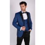 Blazer y chaleco de esmoquin con estampado paisley para hombre, chaqueta de esmoquin con brocado, satén, negro y azul - Knighthood Store