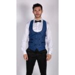 Blazer y chaleco de esmoquin con estampado paisley para hombre, chaqueta de esmoquin con brocado, satén, negro y azul - Knighthood Store